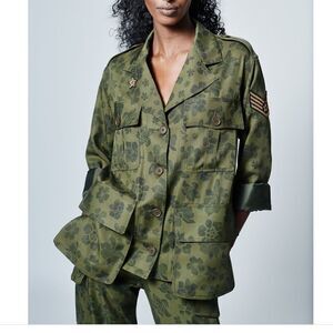 Smythe Army Green Floral Bellow Pocket Army Blazer Jacket New With Tag Sz Small